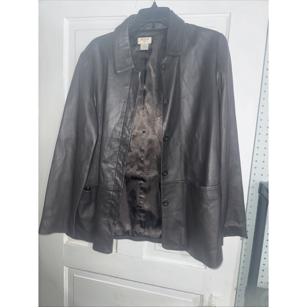 Brooks Brothers 346 Brown Leather Blazer Jacket Woman Size Medium Button Up‎